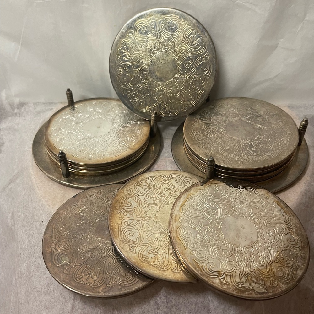 Elegant Silver Plated Coaster SetCoasters Vintage 2 - 4” ea. only 11)